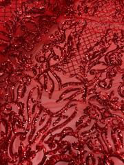 Phoebe RED Sequins on Mesh Lace Fabric by the Yard – 10062