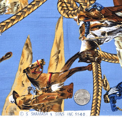 West Cowboys Indians Horses Brown Blue Shamash & Sons 5540 Cotton Fabric 1.2+ YD