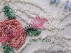 Pink Roses in Winter Vtg Chenille Bedspread Fabric Romantic Floral Dot 22″ x 20″