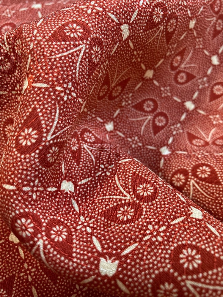 Vintage Japanese kimono silk fabric /floral, smooth weave, red RA08