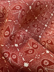 Vintage Japanese kimono silk fabric /floral, smooth weave, red RA08