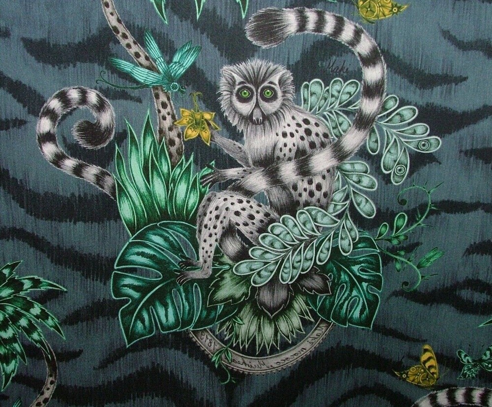 Emma J Shipley Fabric Lemur Navy 100% Cotton Curtain Upholstery Cushion Fabric