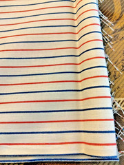 4.1yds (148″)Lx45″W red and blue pinstripe on white cotton “shirting” bolt cut