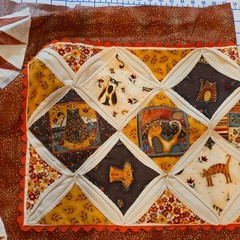 JOANN Swirl Cat Fabric Remnants Lot Brown Orange Cream Green Quilting Crafts