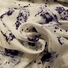 White China Silk w/ Navy Blue Abstract Floral – Semi-Sheer, Light! LAST PIECE!