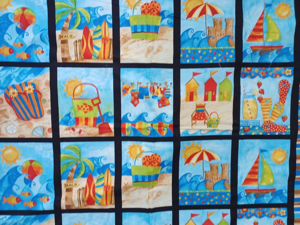 Shore Thing Quilt Fabric 3.5 Yds x 43″ Squares Art by Bernie Beach Summer Cotton