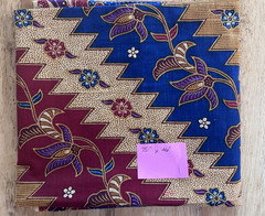 Vintage Indonesian Batik Fabric Cotton Floral Geometric Blue & Red Sarong 75×46