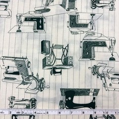 Antique Sewing Machine Fabric 55″ L X 44″ W 1.5 Yard Green Monochrome Vtg 1993