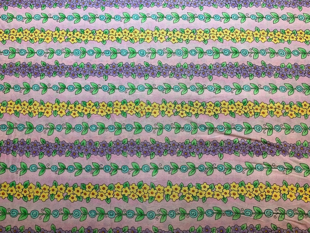Floral Vine Stripe Cotton Fabric Vintage 90’s OOP