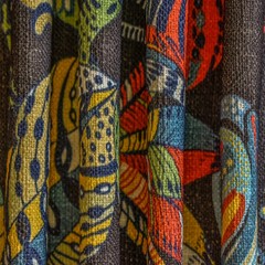 Black, Red, Green Printed Cotton Fabric by the Yard, 1 Yard Black Cotton Fabric