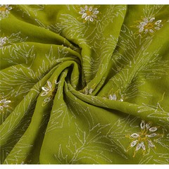 Sanskriti Vintage Pallu Fabric Georgette Hand Beaded Green Design Decor Craft