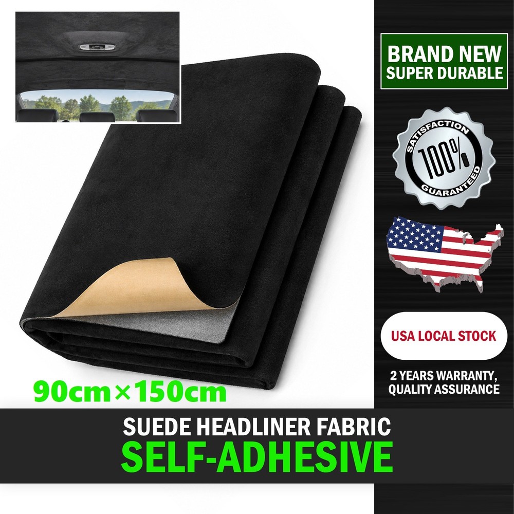 Black 35″×60″ Interior Suede Material for Truck Roof Headliner Fabric w Adhesive