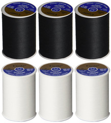 6 Pack Bundle – (3 Black + 3 White) – Coats & Clark Dual Duty 6 Pack,