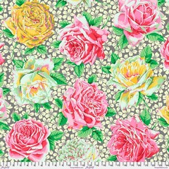 KAFFE FASSETT PHILIP JACOBS ROSE BLOOM PJ77 GRAY FLORAL COTTON FABRIC 1/2 YD