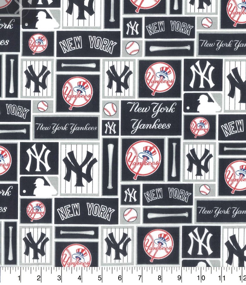 MLB New York Yankees Cotton Fabric Base Ball Team 58″ Length by The 1/4 Yard