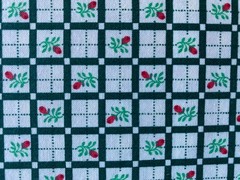 NTT FABRIC 1989~Tiny Rose Bud Blocks~SMALL SQUARES~Green Red Cream~SINGLE STEM~