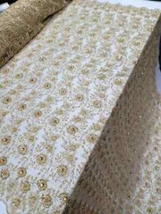 **Gold Beaded Floral Embroidered Lace Fabric – Sold by the Yard for Dresses**