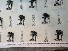 Singer Cotton Fabric Sewing Machine Print cream Black 1 yd x 44″w