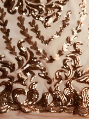 Miranda COPPER Vines and Leaves Sequins on BROWN Mesh Lace Fabric by the Yard –