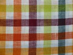 Linen Fabric; cheery bright check pattern, multi-color; 57″ wide; many uses!