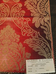 CLARKE & CLARKE Ornato Jewel + 1 Plain in Cardinal 17″ Damask Fabric Samples