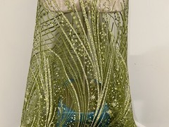 GREEN SILVER Sprinkles Rhinestones Glitter lace fabric 50″ width Sold By Yard