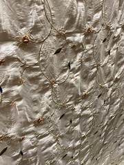FAUX SILK FLOWERS EMBROIDERED~DRAPERY UPHOLSTERY Sold By The Yard – Champagne