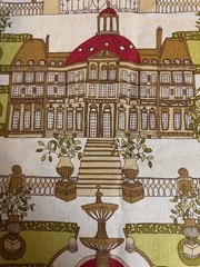 Fabric Lot 2 Yds 34 In 54 W Architectural Theme Tan Green Red Uphol Heavy Weight