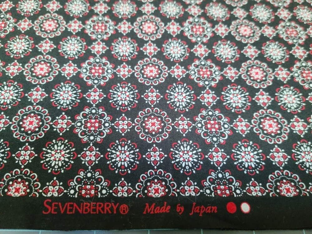 Robert Kaufman Fabric Sevenberry Bandana red & white designs on black 60″x43″