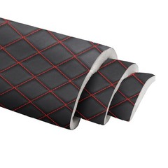 Quilted Leather Fabric w/ Foam Waterproof Car Headliner Upholstery Black Red
