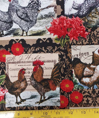French Country Rustic Rooster Hen & Floral Patchwork David Textiles 22″x14″