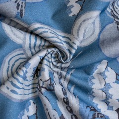Blue, White, Gray Printed Cotton Fabric by the Yard, 1 Yard Blue Cotton Fabric