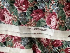 Vintage COTTON chintz fabric 2.3 yards, roses, P.S. Designs, pink, mauve, green