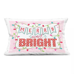 Pastel Pink Merry and Bright Red Print Zipper Polyester 20 In. X 14 In. Throw Pi