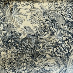 Covey Toile Cream Dark Navy Blue Fowl Peasant Floral Feathers Kathy Hall 2 Y