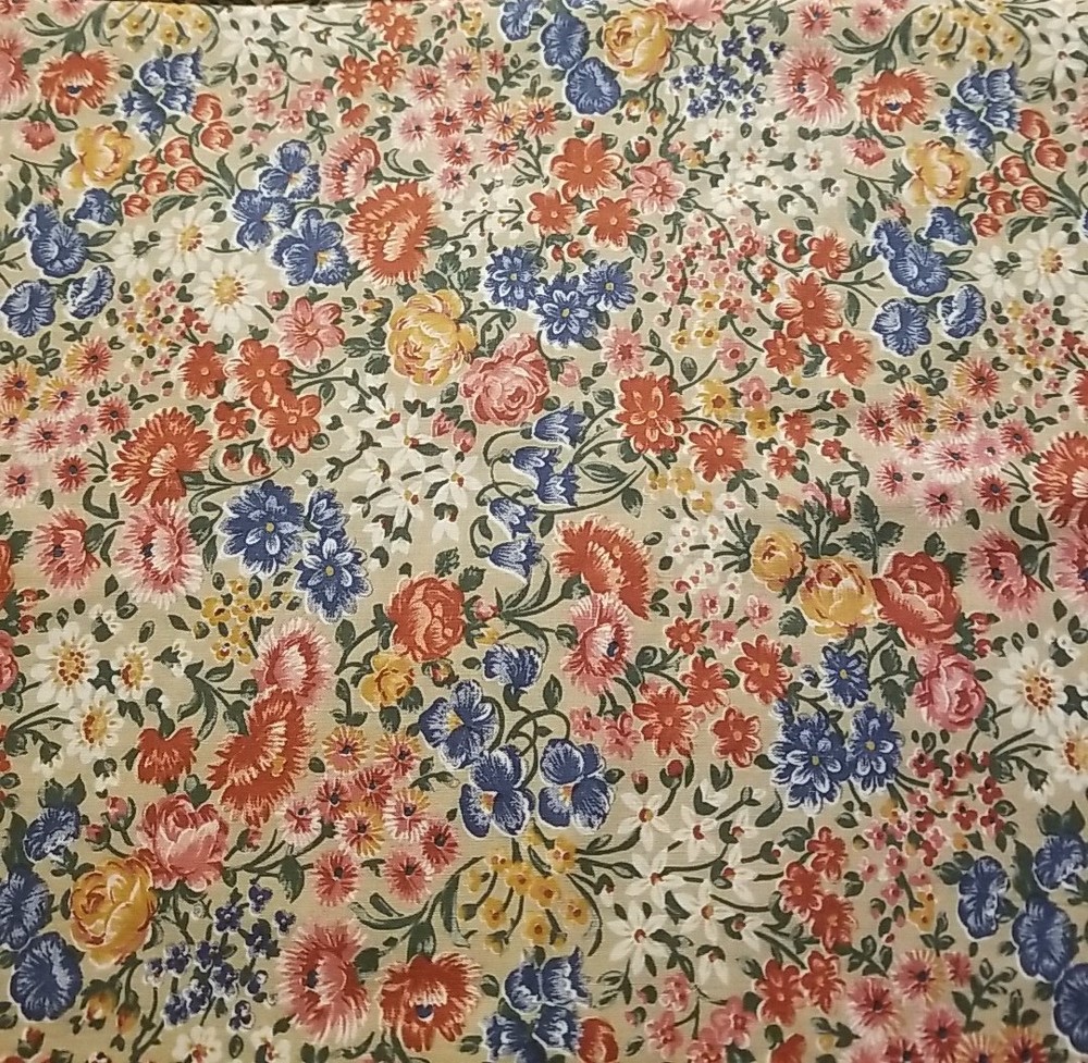 Cotton Blend Fabric, 60×44 Burnt Orange & Blue Floral