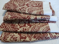 Lauren Ralph Lauren Deep Red & Cream-Tan Heavy Cotton Fabric Damask Print 5 Pcs