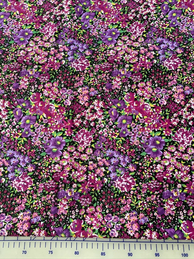 Vintage Purple floral Dressmaker Fabric 58″w x 108″ Drapes Synthetic Rich Garden