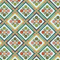 Korean Traditional Diamond Grid Dancheong Patterned Fabric made in Korea BTHY