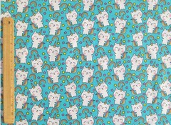 FAT QUARTER KITTY CAT UNICORNS STARS & RAINBOWS CUTE NOVELTY COTTON KITTEN FQ