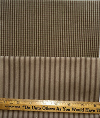 1/2 YARD EACH Brown/Tan Ticking and Brown/Tan Check Homespun Fabric 100% Cotton