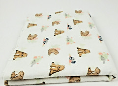 Snuggle Flannel Baby Fabric Bears & Racoons 30″ x 42″ Pre-Shrunk White Brown
