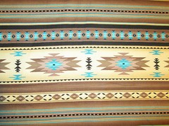 Navajo Indian Tan Brown Cream Teal Border Print Cotton Fabric BTHY