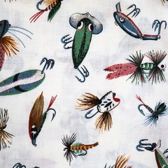 Cranston Quilting Fabric Cotton BTHY Vintage Fishing Lures Print VIP Flies