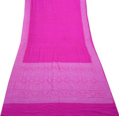 Sushila Vintage Indian Magenta Scrap Saree Pure Georgette Silk Woven Sari Fabric
