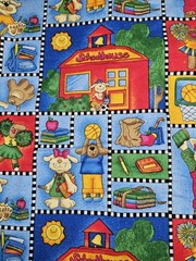 HTF School Days Cheri Strole My Stitch Cotton Fabric Schoolhouse/Animals 4 Yards
