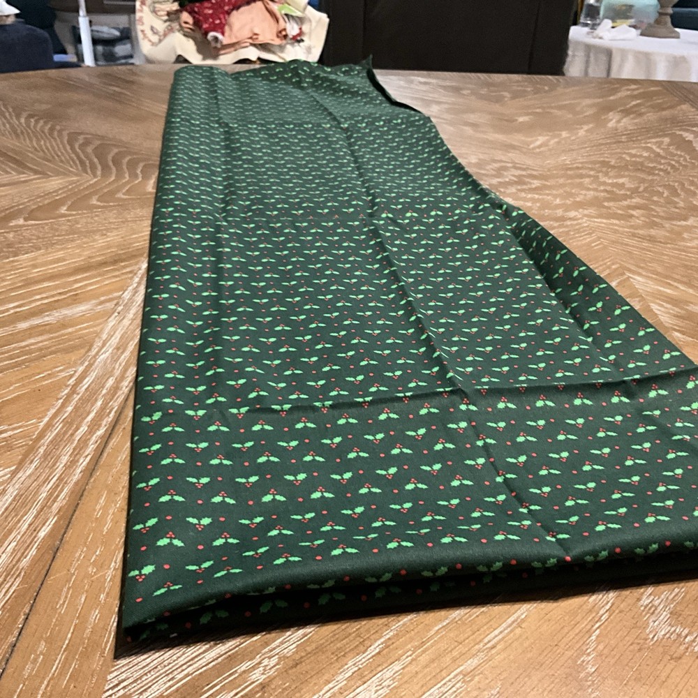 Cotton Christmas Fabric Holly With Berries On Green Background 2 Yards