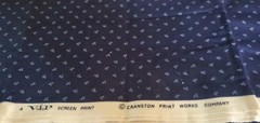 Vintage Cranston VIP Floral Cotton Fabric 43 w 32″ Navy Blue Calico Quilting