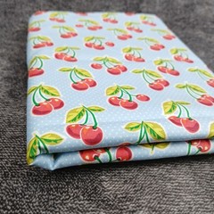 Waverly Inspirations Cherries Fabric Powder Blue Dots 2 Yards 44″ Cotton Retro