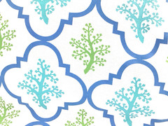 P Kaufman Outdoor Sprig Trellis Coral Blue Green Teal Fabric 3.5 Yard LOT